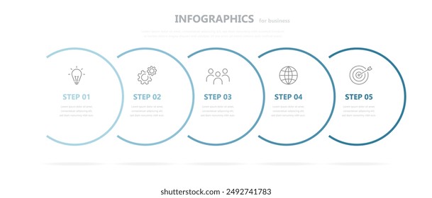 Business infographics. Infographics with 5 steps or options. A thin linear infographic with a circle template for a presentation or website. Timeline of processes