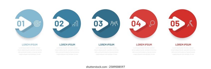Business infographics with 5 steps. Infographics for presentations, booklets, reports, and websites. Process diagram