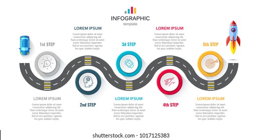 Business infographics 5 steps timeline concept.