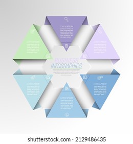Business Infographics. 6 steps to achieve the result. Stages of development, workflow, marketing or plan. Business strategy with icons. Diagram of the report, statistics and training.