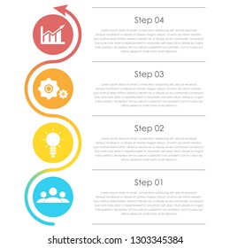 Business infographics with arrow. Template with 4 elements, steps, options, parts or processes.