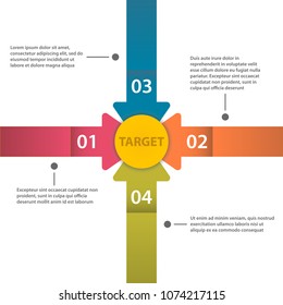 Business infographics with arrows and target. Vector illustration.