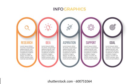 Business infographics. Banner with 5 steps, options, sections. Vector infographic template.