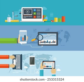 Business infographics by using modern of digital devices for internet browsing, data transfer on mobile devices, reporting, statistical charts and graphs