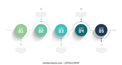 Business infographics. Chart with 5 steps, labels, options, circles. Vector infographic elements, circle chart	