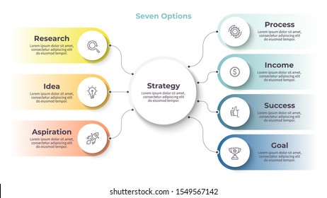 Business infographics. Chart with 7 steps, options, elements. Vector diagram.