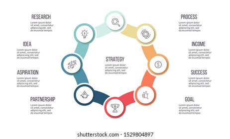 Business infographics. Chart, graph with 8 steps, options, parts. Vector diagram.