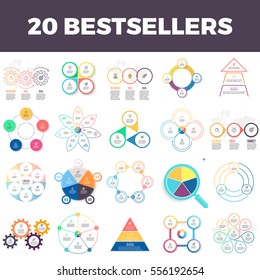 Business infographics. Charts, circles, timelines, pyramids, arrows with 3, 4, 5, 6, 7 steps, options. Vector infographic elements.