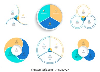 Business infographics. Charts, diagrams with 3 steps, options. Vector templates.