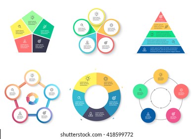 Business infographics. Charts, diagrams with 5 steps, options, parts, processes. Vector design templates.