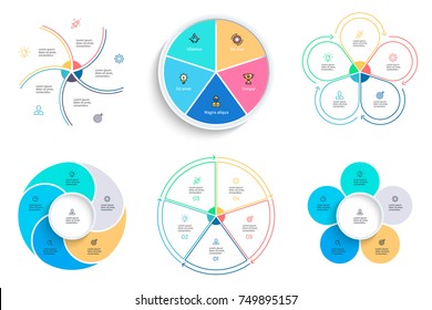 Business infographics. Charts, diagrams with 5 steps, options. Vector templates.