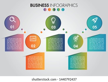 Business infographics circle 5 steps. timeline with copy space and business icon. Vector illustrator design template.