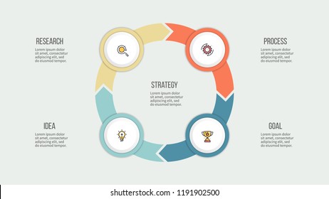 Business infographics. Circle chart with 4 steps, options. Vector presentation.