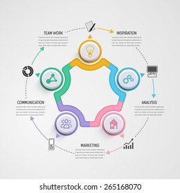 Estilo de color circular de las infografías empresariales en el fondo gris. Ilustración vectorial.