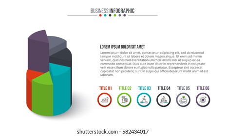 Business infographics circle graph. Vector illustration. Can be used for workflow layout, banner, diagram, 6 options or web design. Stroke icons.