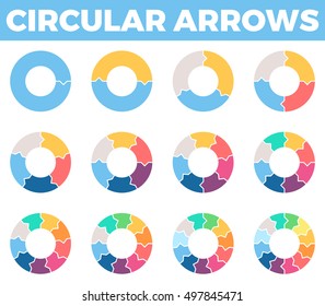 Business infographics. Circular arrows with 1, 2, 3, 4, 5, 6, 7, 8, 9, 10, 11, 12 steps, parts.