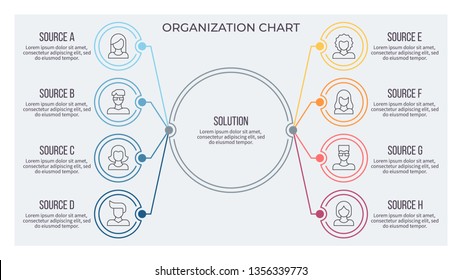 Business infographics. Circular digram, chart with 8 options, steps and main part. Vector infographic element. Editable line.