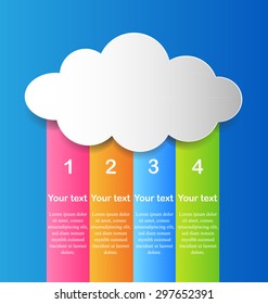 Business infographics cloud tabs template. Can used for web design, banners, brochures, presentation. Pink, orange, blue, green colors on dark blue background. Vector illustration.