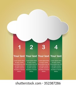 Business infographics cloud tabs template. Can used for web design, banners, brochures, presentation. Red and green colors on yellow background. Vector illustration.