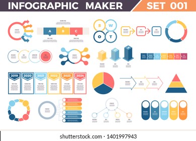 Business infographics. Data visualization templates with timelines, steps, options, processes, diagrams, charts, graphs. Vector infographic maker.