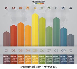 Business infographics design with 10 steps arrow graph for your presentation. EPS 10.