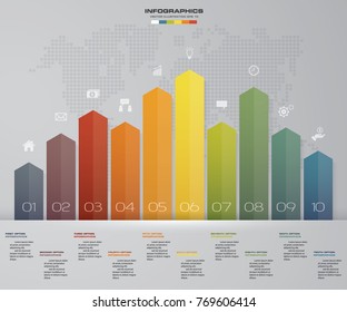 Business infographics design with 10 steps arrow graph for your presentation. EPS 10.