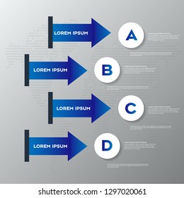 Business infographics design with 4 steps Blue arrow graph for your presentation. Can be used for work flow layout, diagram, step by step infographics, chart, diagram, web design.