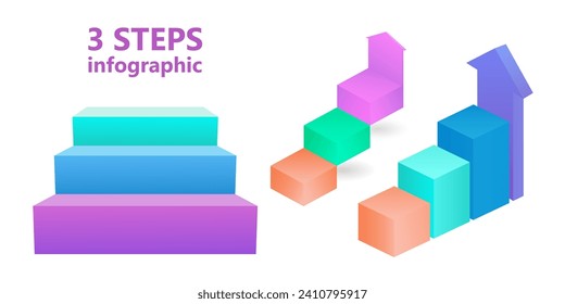 Business infographics. Design elements in the form of stairs consisting of 3 steps. 3 D. Vector illustration.