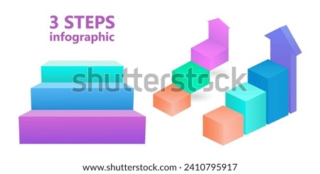 Business infographics. Design elements in the form of stairs consisting of 3 steps. 3 D. Vector illustration.