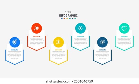 Diseño de infografías de negocios para Six Step, opción, partes o proceso. Infografía Plantilla de diseño de 6 elementos para presentación. diagrama de proceso, Anuncio de pasos, diagrama de flujo, Plantilla de 6 opciones.