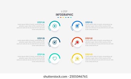 Business  infographics design for Six Step, option, parts or process. Infographic 6 element design template for presentation.  process diagram, step banner, flow chart, 6 option template.