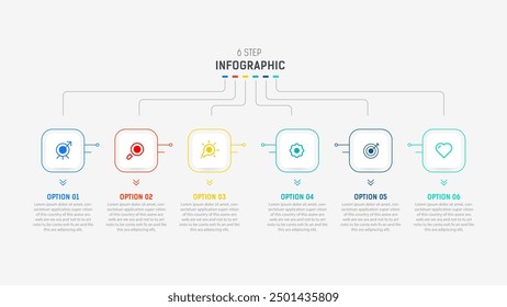 Business  infographics design for Six Step, option, parts or process. Infographic 6 element design template for presentation.  process diagram, step banner, flow chart, 6 option template.