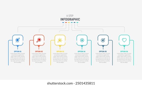 Business  infographics design for Six Step, option, parts or process. Infographic 6 element design template for presentation.  process diagram, step banner, flow chart, 6 option template.