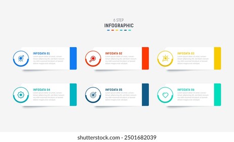 Business  infographics design for Six Step, option, parts or process. Infographic 6 element design template for presentation.  process diagram, step banner, flow chart, 6 option template.