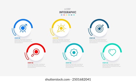 Business  infographics design for Six Step, option, parts or process. Infographic 6 element design template for presentation.  process diagram, step banner, flow chart, 6 option template.