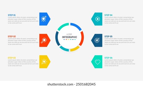 Business  infographics design for Six Step, option, parts or process. Infographic 6 element design template for presentation.  process diagram, step banner, flow chart, 6 option template.