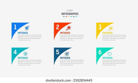Business  infographics design for Six Step, option, parts or process. Infographic 6 element design template for presentation.  process diagram, step banner, flow chart, 6 option template.