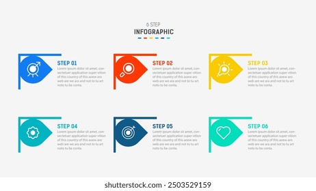 Business  infographics design for Six Step, option, parts or process. Infographic 6 element design template for presentation.  process diagram, step banner, flow chart, 6 option template.