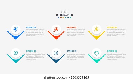 Business  infographics design for Six Step, option, parts or process. Infographic 6 element design template for presentation.  process diagram, step banner, flow chart, 6 option template.