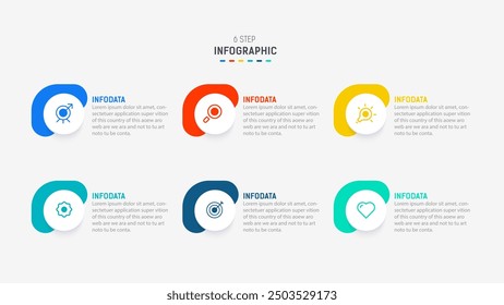 Business  infographics design for Six Step, option, parts or process. Infographic 6 element design template for presentation.  process diagram, step banner, flow chart, 6 option template.