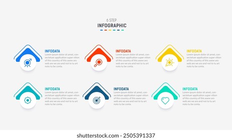 Business  infographics design for Six Step, option, parts or process. Infographic 6 element design template for presentation.  process diagram, step banner, flow chart, 6 option template.