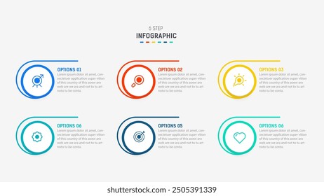 Business  infographics design for Six Step, option, parts or process. Infographic 6 element design template for presentation.  process diagram, step banner, flow chart, 6 option template.