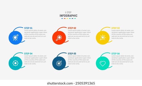 Business  infographics design for Six Step, option, parts or process. Infographic 6 element design template for presentation.  process diagram, step banner, flow chart, 6 option template.