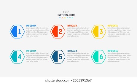 Business  infographics design for Six Step, option, parts or process. Infographic 6 element design template for presentation.  process diagram, step banner, flow chart, 6 option template.