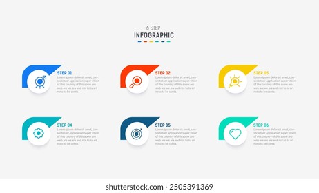 Business  infographics design for Six Step, option, parts or process. Infographic 6 element design template for presentation.  process diagram, step banner, flow chart, 6 option template.