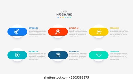 Business  infographics design for Six Step, option, parts or process. Infographic 6 element design template for presentation.  process diagram, step banner, flow chart, 6 option template.