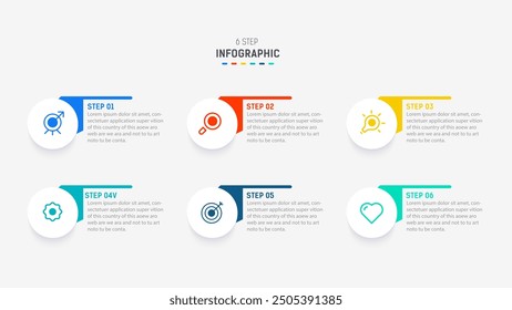 Business  infographics design for Six Step, option, parts or process. Infographic 6 element design template for presentation.  process diagram, step banner, flow chart, 6 option template.