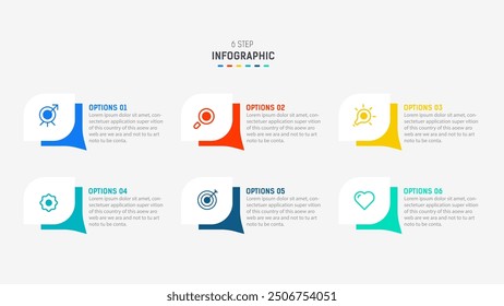 Business  infographics design for Six Step, option, parts or process. Infographic 6 element design template for presentation.  process diagram, step banner, flow chart, 6 option template.