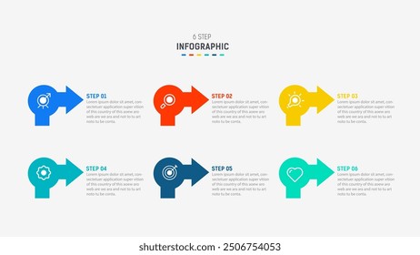 Business  infographics design for Six Step, option, parts or process. Infographic 6 element design template for presentation.  process diagram, step banner, flow chart, 6 option template.