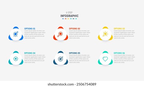 Business  infographics design for Six Step, option, parts or process. Infographic 6 element design template for presentation.  process diagram, step banner, flow chart, 6 option template.
